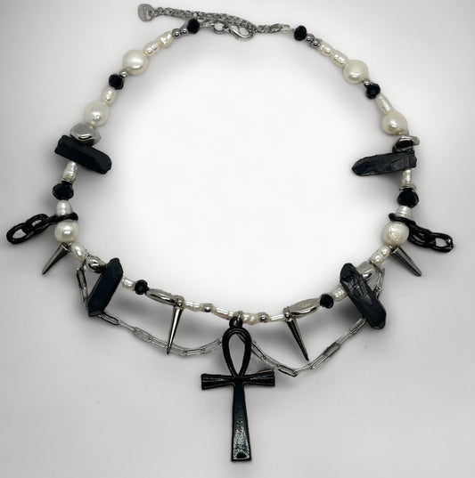 Black Ankh Crystal Necklace