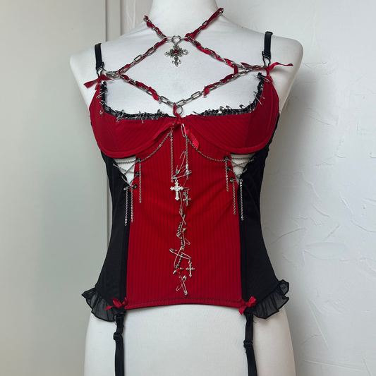 Red Upcycled Lingerie Top